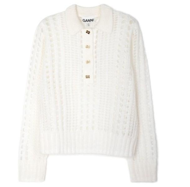 White mohair lace polo sweater