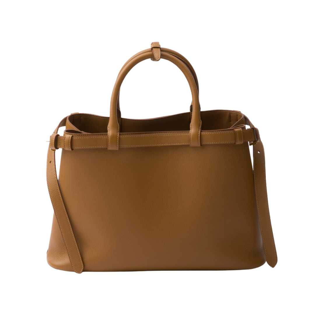 Medium leather handbag with belt