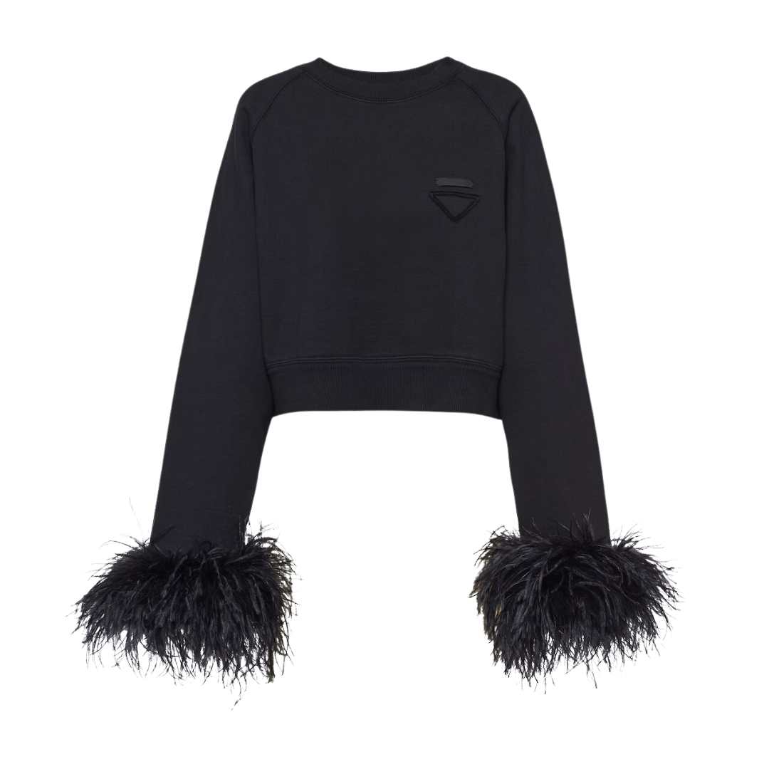 Crewneck sweatshirt with feather trim