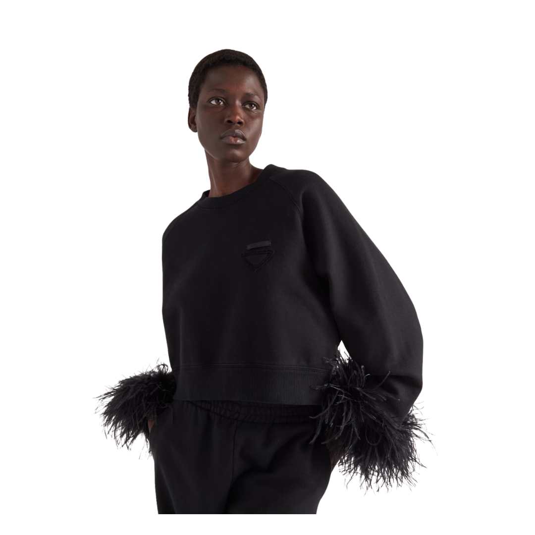 Crewneck sweatshirt with feather trim