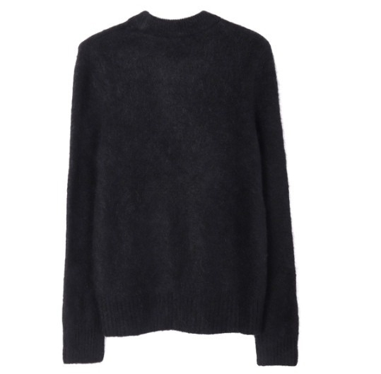 Black Brushed Alpaca O-Neck Sweater