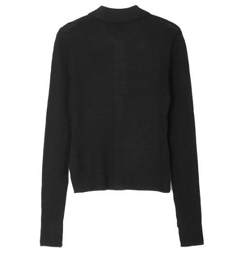 Black ribbed merino polo blouse