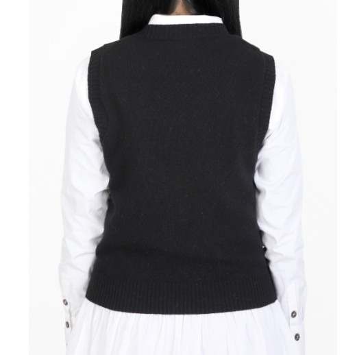 Black graphic O-neck vest