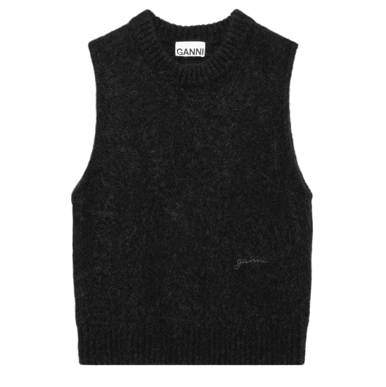 Black Brushed Alpaca O-Neck Vest