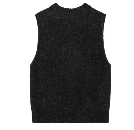 Black Brushed Alpaca O-Neck Vest