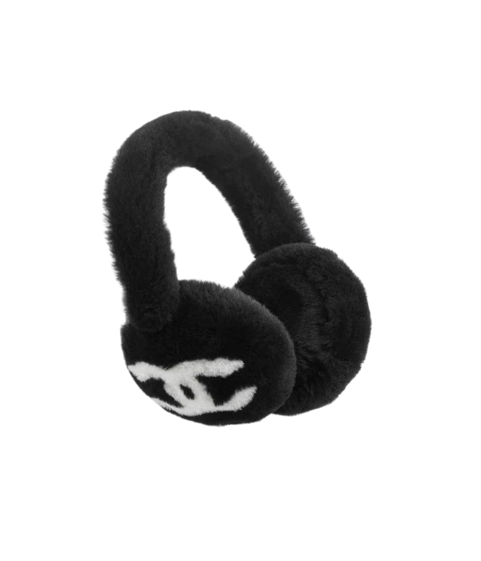 Chanel Earmuffs Shearling Lambskin Black White