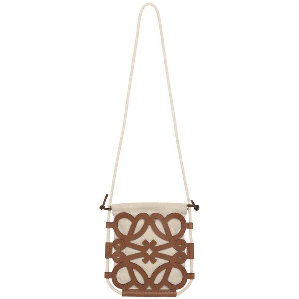 Tan Ecru Anagram Cutout Cross Bucket Bag