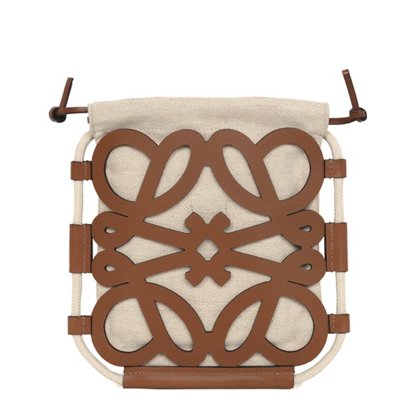 Tan Ecru Anagram Cutout Cross Bucket Bag