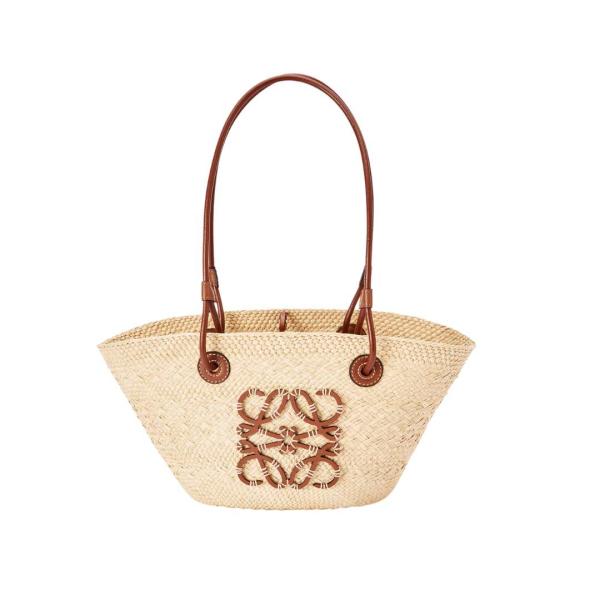 Small Anagram Basket bag in iraca palm and calfskin