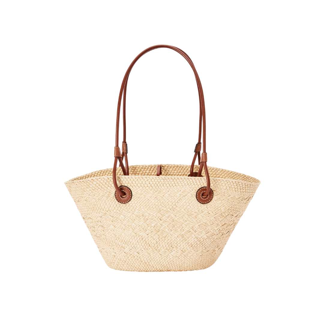 Small Anagram Basket bag in iraca palm and calfskin