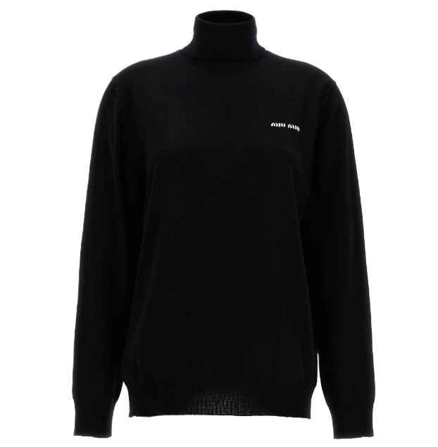 Logo-embroidered turtleneck knit top