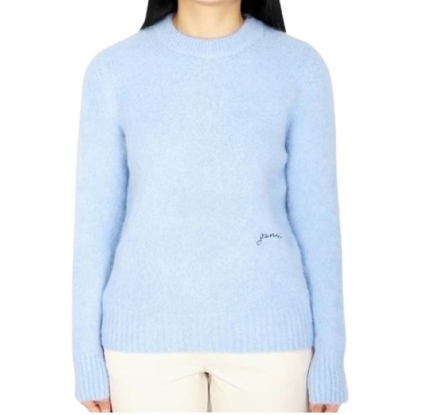 Blue Brushed Alpaca O-Neck Sweater