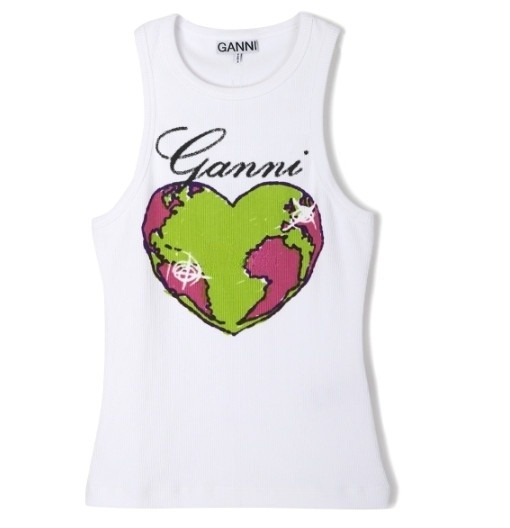 White graphic rib heart tank top