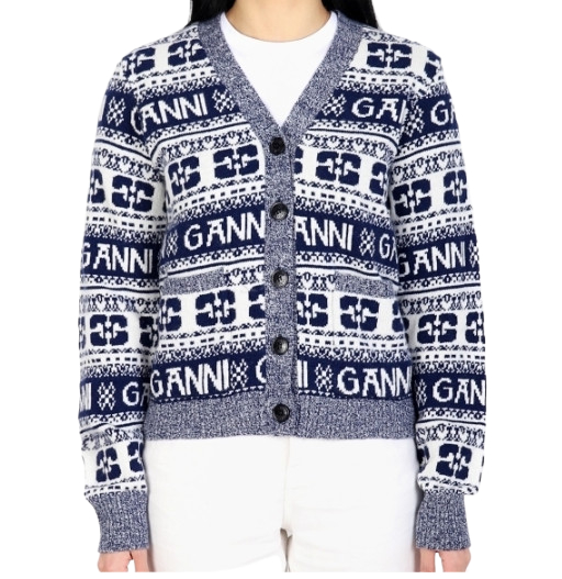 Blue logo wool mix cardigan