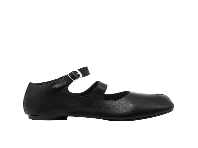 TABI DOUBLE STRAP BALLET SHOES BLACK