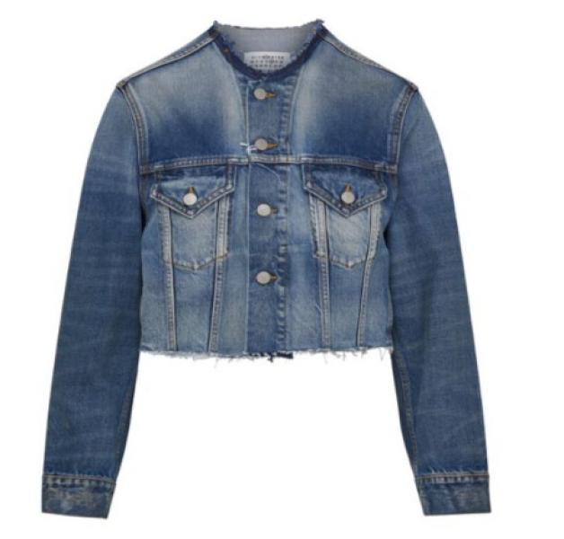 CROPPED COLLARLESS DENIM JACKET WASHED BLUE