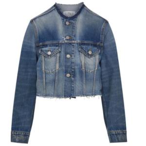 CROPPED COLLARLESS DENIM JACKET WASHED BLUE