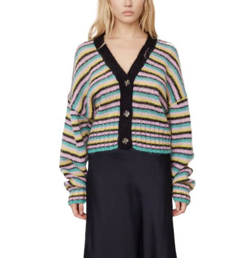 STRIPED MOHAIR CARDIGAN LAGOON