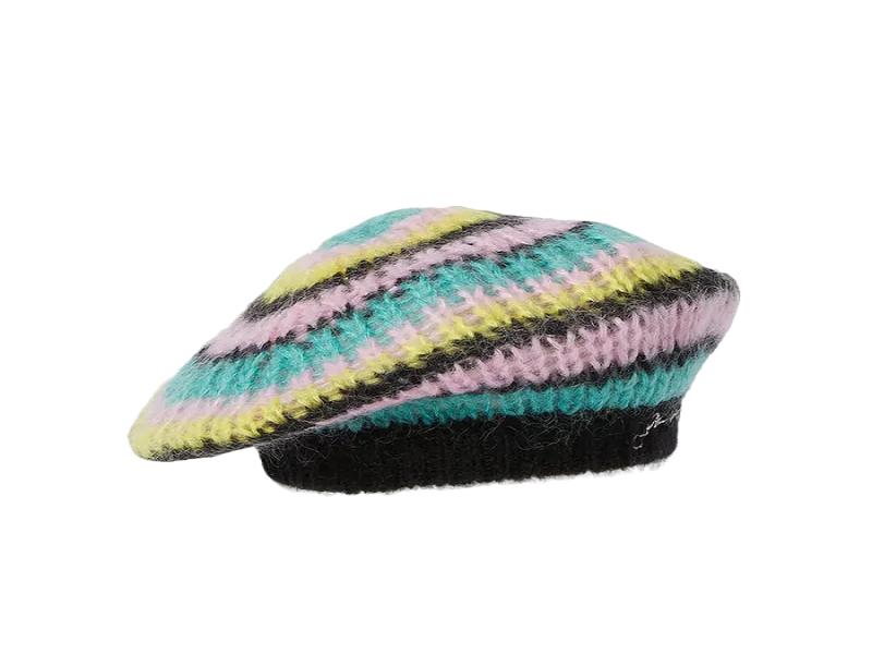 STRIPED MOHAIR BERET LAGOON