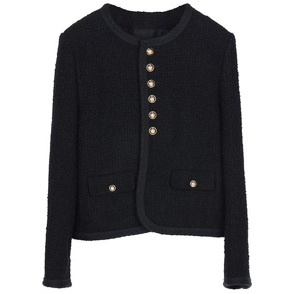 Black Bouclé Tweed Wool Jacket