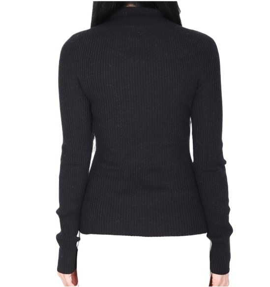 Solar Light Mock Neck Ribbed Sweater